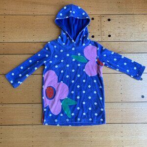 Mini Boden 4-5Y Blue Polka Dot Hooded Towel Dress